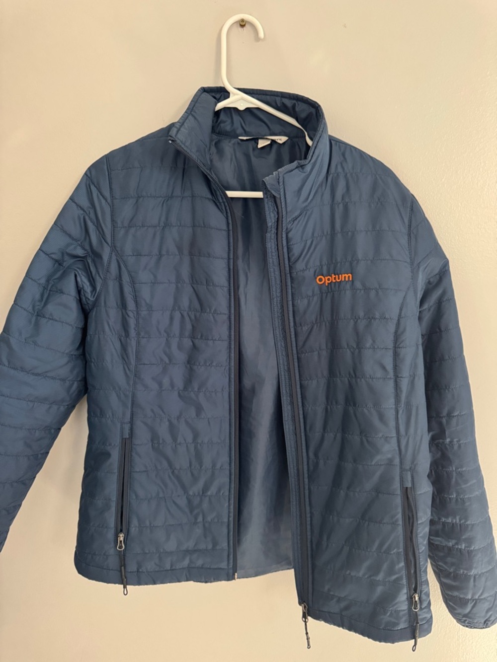 Port Authority Blue Quilted Puffer Jacket with Orange Optum Logo